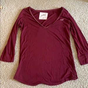 Hollister maroon v-neck long sleeve